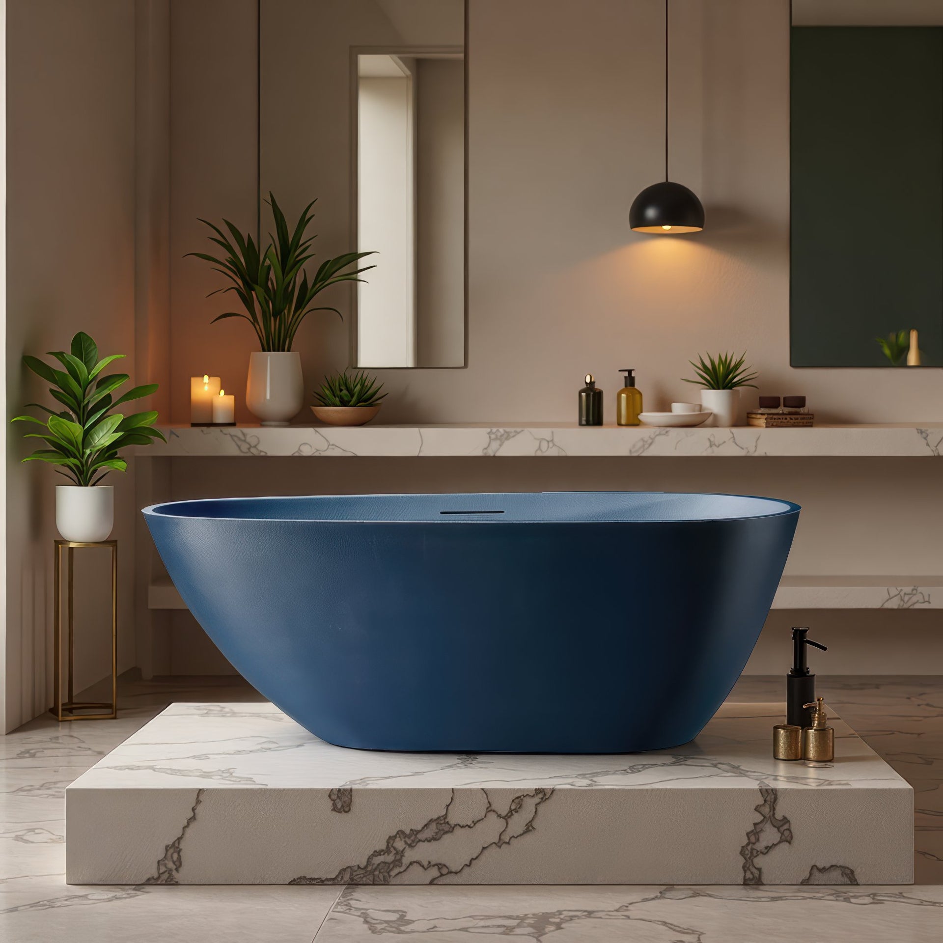63" Handcrafted Industrial Oval Cement Bath – Modern Gray Finish