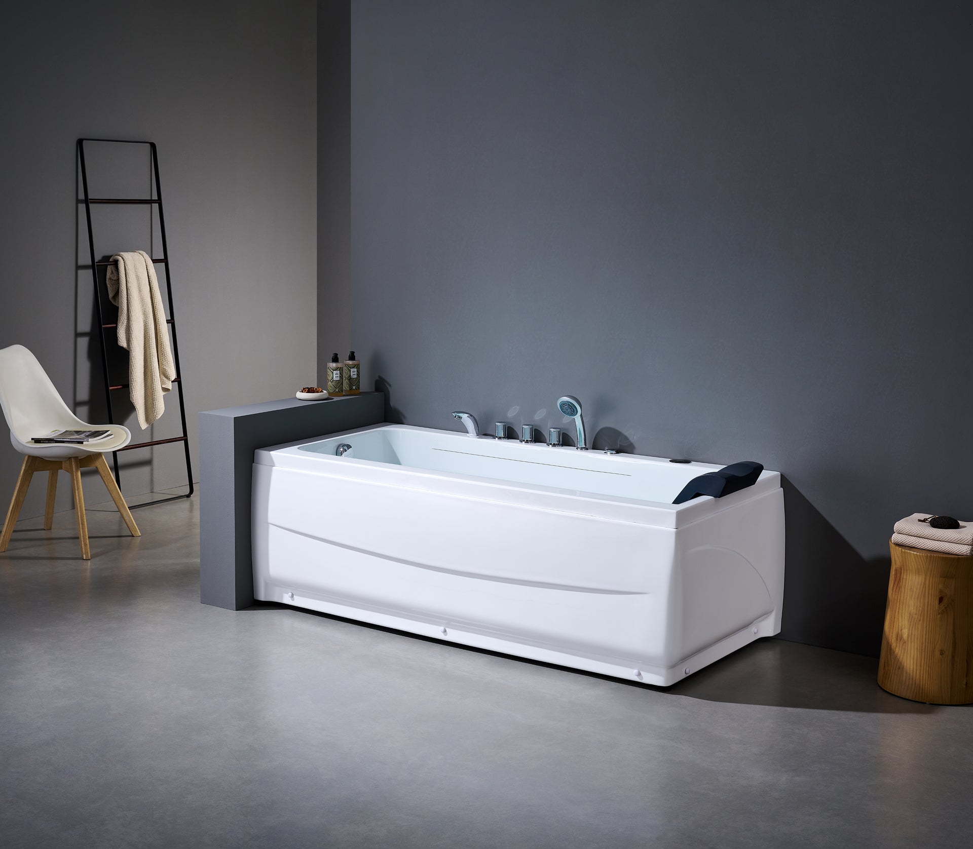 Norkaya Fjord 72×36 Alcove Whirlpool Bathtub, LED, 2-Person, Left Drain