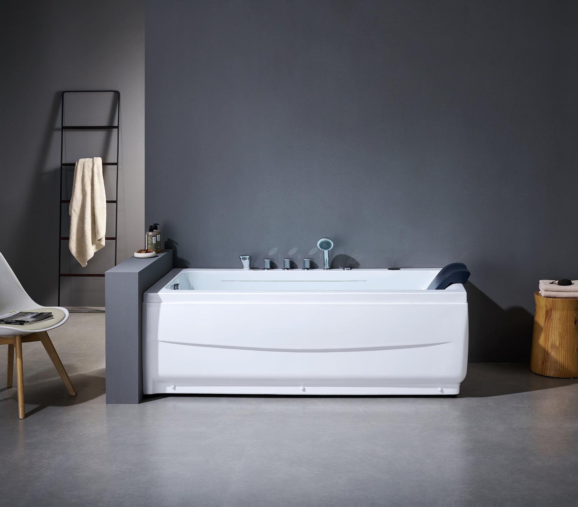 Norkaya Fjord 72×36 Alcove Whirlpool Bathtub, LED, 2-Person, Left Drain