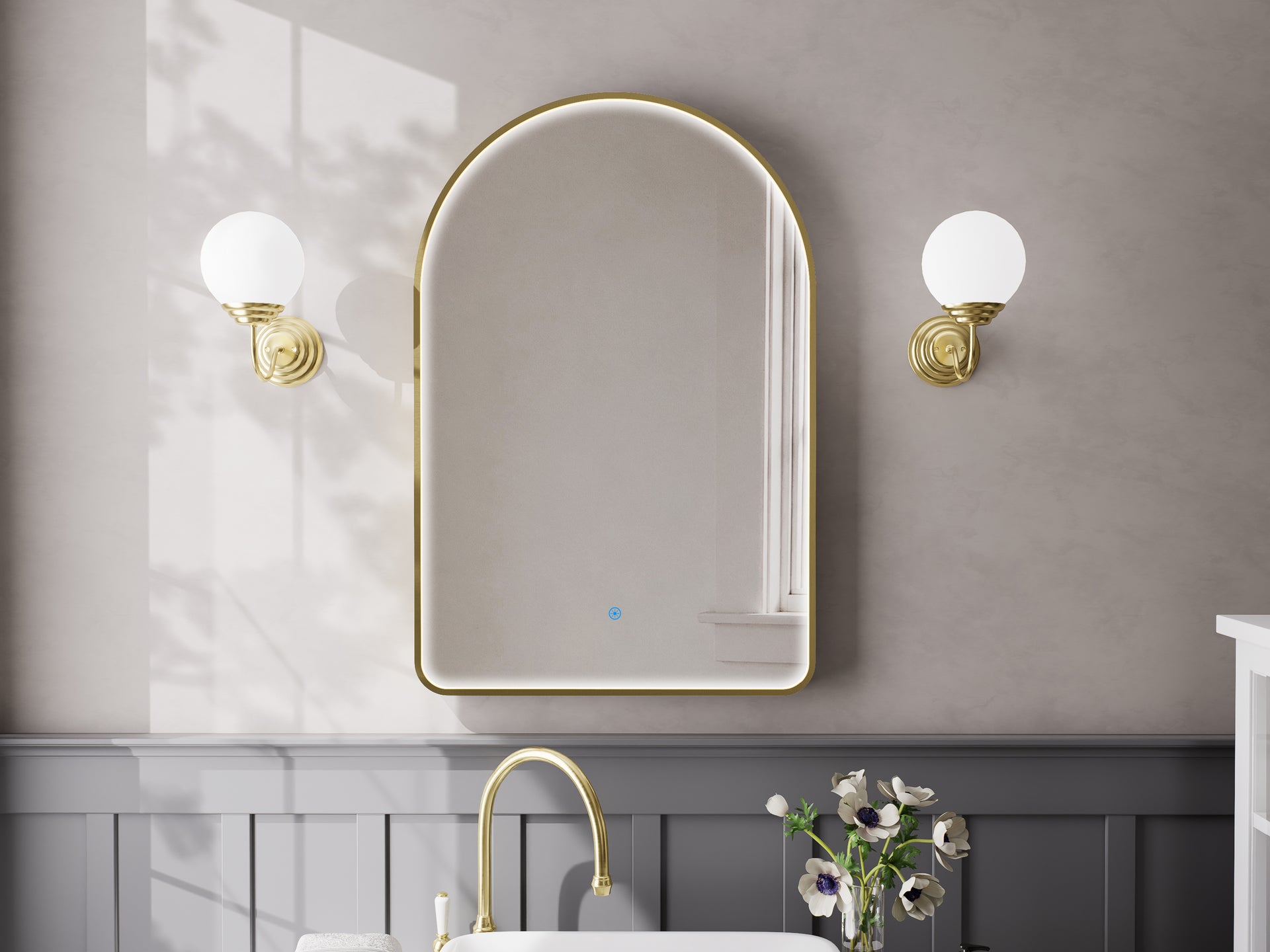 Vanguard Arch Bath Wall Mirror in Brass