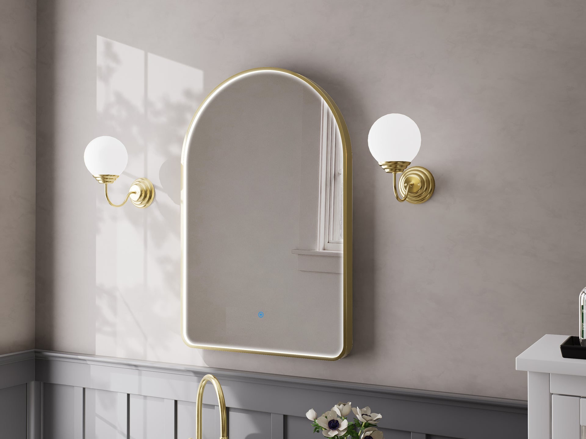 Vanguard Arch Bath Wall Mirror in Brass